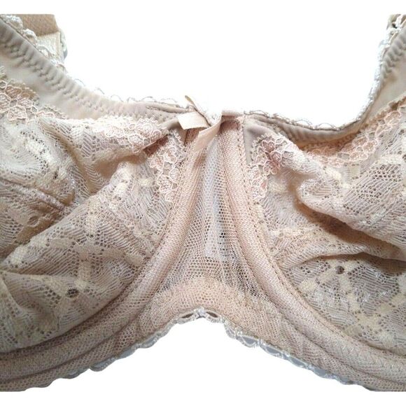 Glamorise 34C Bra Elegance Sheer Lace Full Coverage Wonderwire 9845 Beige - Picture 2 of 4